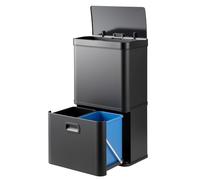 TANGZON 56L Automatic Sensor Kitchen Bin, 3 Compartment Stainless Steel Touchless Infrared Motion Waste Bin with Soft Closure & Stay Open Lid, Home Office Fingerprint-Proof Smart Trash Can (Black)