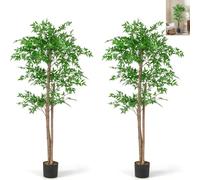 TANGZON 5FT/160CM Artificial Bamboo Tree, 1/2 Pack Tall Fake Bamboo Plant in Pot with 3 Real Wood Trunks & 1020 Lifelike Leaves, Potted Faux Tree for Living Room Bedroom Office Corner Decoration (2)