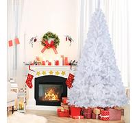 TANGZON 5FT/6FT/7FT/8FT White/Green Christmas Tree, Premium Hinged PVC Xmas Trees with 350/650/950/1138 Tips & Foldable Metal Stand, Artificial Home Holiday Decoration Pine Tree (8FT/2.4M, White)