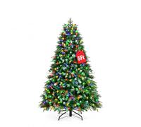 TANGZON 5ft Pre-Lit Christmas Tree, Hinged Artificial Christmas Tree | 250 Warm White and Multicolour LEDs, 11 Modes, PE and PVC Tips, Pine Cones, Red Berries, Frosted Branches, Folding Stand
