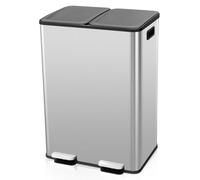 TANGZON 60L Recycling Pedal Bin, 2 x 30L Dual Kitchen Waste Bin (Sliver) | Fingerprint Proof, Odour Seal, Stainless Steel Trash Can with Plastic Inner Buckets, Soft Close Lids, Deodorant Boxes