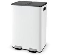 TANGZON 60L Recycling Pedal Bin, 2 x 30L Dual Kitchen Waste Bin (White) | Fingerprint Proof, Odour Seal, Stainless Steel Trash Can with Plastic Inner Buckets, Soft Close Lids, Deodorant Boxes