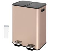 TANGZON 60L Recycling Pedal Bin, Dual Kitchen Waste Bin with 15 Trash Bags | 2x30L, Fingerprint Proof, Odour Seal, Stainless Steel Trash Can with Plastic Inner Buckets, Soft Close Lids, Deodorant Boxes