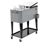 TANGZON 75/76L Rolling Cooler Cart, Stainless Steel Ice Chest with Lockable Wheels, Handles, Bottle Opener & Bottle Cap Catcher, Outdoor 48/72H Insulation Beverage Cooler Trolley (Grey, 91x48x87cm)