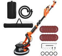 TANGZON 750W Drywall Sander, Folding Electric Wall Sander with 6 Variable Speed 800-1750 RPM, Swivel Head, Vacuum System, LED Lights, 12 Sanding Discs & Carry Bag, Extendable Wall Grinding Machine