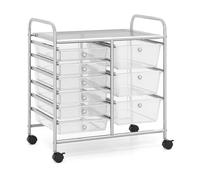 TANGZON 9 Drawers Storage Cart, Multipurpose Rolling Carts with Lockable Wheels, Mobile Utility Storage Trolley Organizer for Home Office Stationery Beauty Salon (Transparent)