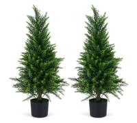 TANGZON 90 cm Artificial Cedar Trees Set of 2, Faux Cypress Topiary Trees in Cement-Weighted Pots, Potted Artificial Evergreen Shrubs for Porch, Patio, Garden, Front Door & Office Decor (2 Pack 90CM)