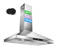 TANGZON 90cm Chimney Cooker Hood, Class 744m³/h, 8 Speeds Extraction | Stainless Steel Kitchen Extractor, Gesture & Touch Control, Ducted & Recirculating, Wall Mounted, LED Lights, 180s Delay