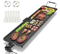 TANGZON 90cm Electric Griddle, Extra Large Teppanyaki Grill with Adjustable Temperature, Nonstick Surface, Insulated Handles & Drip Tray, Indoor Outdoor Tabletop BBQ Grill for Party, Camping & RV