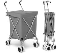 TANGZON 90L 8-Wheel Folding Shopping Trolley, Extra Large Lightweight Shopping Cart with Easy-Grip Handles, Steel Frame Push/Pull Utility Carts for Mobility (Grey)