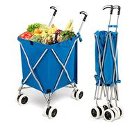 TANGZON 90L 8-Wheel Folding Shopping Trolley, Extra Large Lightweight Shopping Cart with Easy-Grip Handles, Steel Frame Push/Pull Utility Carts for Mobility (Blue)