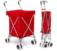 TANGZON 90L 8-Wheel Folding Shopping Trolley, Extra Large Lightweight Shopping Cart with Easy-Grip Handles, Steel Frame Push/Pull Utility Carts for Mobility (Red)