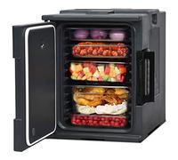 TANGZON 90L Insulated Food Pan Carrier, Food-Grade LLDPE Food Box Carrier Container with Shelf Dividers & Handles, Portable Food Warmer Transporter for 6 Full-Size Pans (Black)