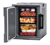 TANGZON 90L Insulated Food Pan Carrier, Food-Grade LLDPE Food Box Carrier Container with Shelf Dividers & Handles, Portable Food Warmer Transporter for 6 Full-Size Pans (Grey)