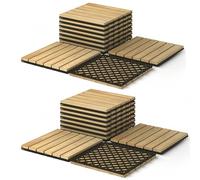 TANGZON Acacia Wood Deck Tiles, 30 x 30 cm Interlocking Patio Flooring with Click System & Drainage Base, Wooden Floor Tiles for Balcony Garden Indoor(20PCS, Linear Slat - Natural Wood)