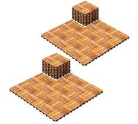 TANGZON Acacia Wood Deck Tiles, 30 x 30 cm Interlocking Patio Flooring with Click System & Drainage Base, Weatherproof Wooden Floor Tiles for Balcony Garden Deck Indoor(54PCS Wood-Checker)