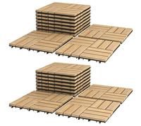 TANGZON Acacia Wood Deck Tiles, 30 x 30 cm Interlocking Patio Flooring with Click System & Drainage Base, Wooden Floor Tiles for Balcony Garden Indoor(20PCS, Parquet Pattern - Natural Wood)