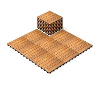 TANGZON Acacia Wood Deck Tiles, 30 x 30 cm Interlocking Patio Flooring with Click System & Drainage Base, Wooden Floor Tiles for Balcony Garden Indoor(27PCS, Linear Slat - Warm Brown)