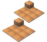 TANGZON Acacia Wood Deck Tiles, 30 x 30 cm Interlocking Patio Flooring with Click System & Drainage Base, Wooden Floor Tiles for Balcony Garden Indoor(54PCS, Linear Slat - Warm Brown)