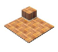 TANGZON Acacia Wood Deck Tiles, 30 x 30 cm Interlocking Patio Flooring with Click System & Drainage Base, Wooden Floor Tiles for Balcony Garden Indoor(27PCS, Parquet Pattern - Warm Brown)