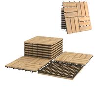 TANGZON Acacia Wood Deck Tiles, 30 x 30 cm Interlocking Patio Flooring with Click System & Drainage Base, Wooden Floor Tiles for Balcony Garden Indoor(10PCS, Parquet Pattern - Natural Wood)