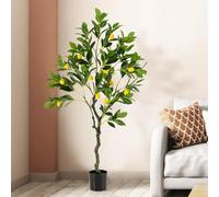 TANGZON Artificial Lemon Tree, 80cm/120cm/150cm Fake Lemon Plants with 9/18/27 Lifelike Lemons & Cement Pot, Indoor Outdoor Potted Decorative Faux Tree for Home Office Living Room Porch (1, 120cm)