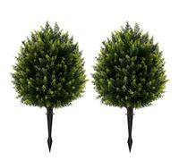 TANGZON Artificial Topiary Ball Trees Set of 2, Decorative Faux Topiary Cypress Tree with Ground Spike, 61cm Tall Indoor Outdoor Fake Ball Plants for Home Garden Office Porch