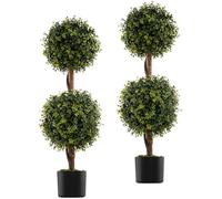 TANGZON Artificial Topiary Boxwood Tree, Fake Ball Shaped Plant with 2 Balls, Cement Base & Trunk, Indoor Outdoor Decorative Evergreen Plant for Home Living Room Garden Porch Hallway (2, 90cm)