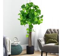 TANGZON Artificial Tree, 110CM/3.6FT Faux Plant in Pot with Eucalyptus Wood Trunk, Imitation Crabapple Leaves & Moss, Indoor Outdoor Decorative Fake Plant for Living Room Office Garden (1)