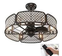 TANGZON Ceiling Fan with Lamp, Crystal Fan Lights with Remote Control, 3 Reversible Blades, 6 Speeds, 8H Timer & 2 Mounting Ways, Retro Silent Ceiling Lamp for Living Dining Room Bedroom