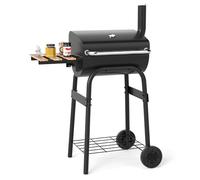 TANGZON Charcoal Barbecue Grill, Barrel Drum BBQ Trolley with Temperature Gauge, Adjustable Vent, Grid Shelf & Wheels, Powder Coated Steel Outdoor Portable Smoker (with Folding Side Table)