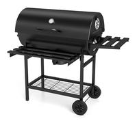 TANGZON Charcoal Barbecue Grill, Barrel Drum BBQ Trolley with Temperature Gauge, Adjustable Vent, Grid Shelf & Wheels, Powder Coated Steel Outdoor Portable Smoker (with Ash Box, Front & Side Table)