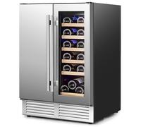 TANGZON Dual Zone Beverage Wine Fridge, Auto Defrost Beer Drinks Refrigerator with Double Door, Control Panel, Adjustable Shelves & LED Lights, 57 Cans 18 Bottles Cooler for Home Bar