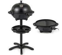 TANGZON Electric BBQ & Table Grill, Double-Zone Electric Grill with Adjustable Temperature, Condiment Shelf & Oil Tray, Indoor Outdoor Portable Stand Grilling for Cookout Barbecues Patio Party