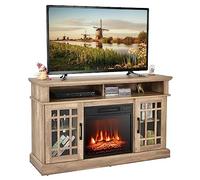 TANGZON Electric Fireplace Insert TV Stand, Freestanding Media Console Table Entertainment Center with 1800-2000W Fireplace Heater & Remote Control (Natural, 18" Fireplace,121x40x74cm for 55" TV)