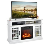 TANGZON Electric Fireplace Insert TV Stand, Freestanding Media Console Table Entertainment Center with 1800-2000W Fireplace Heater & Remote Control (White, 18" Fireplace,121x40x74cm for 55" TV)