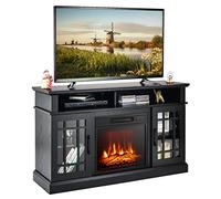 TANGZON Electric Fireplace TV Stand, Freestanding Media Console Table Entertainment Center with 1800-2000W Fireplace Heater & Remote Control (Black, 18" Fireplace, 121x40x74cm for 55" TV)