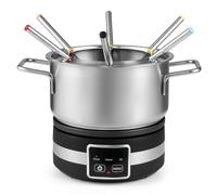 TANGZON Electric Fondue Pot Set with 6 Colour Coded Forks, 1200W 2.1L Stainless Steel Fondue Maker with Adjustable Temperature & Splash Protector, Cheese Chocolate Meat Melting Pot