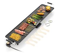 TANGZON Electric Teppanyaki Grill, 1800W Non-Stick Barbecue Grill with Adjustable Temperature, 6 Spatulas & 2 Egg Rings, Table Top BBQ Hot Plate Griddle (105x24cm, Stamping Aluminum)