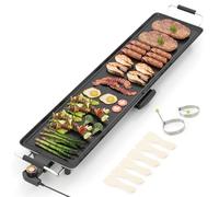 TANGZON Electric Teppanyaki Grill, 1800W Non-Stick Barbecue Grill with Adjustable Temperature, 6 Spatulas & 2 Egg Rings, Table Top BBQ Hot Plate Griddle (105x24cm, Die-casting Aluminum)