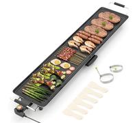 TANGZON Electric Teppanyaki Grill, 1800W Non-Stick Barbecue Grill with Adjustable Temperature, 6 Spatulas & 2 Egg Rings, Table Top BBQ Hot Plate Griddle (116x24cm, Dual-Zone, Die-casting Aluminum)