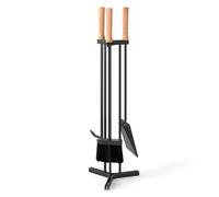 TANGZON Fireplace Companion Set, Fireside Tools with Tong, Shovel, Brush & Poker, Indoor Outdoor Log Burners Fireplace Accessories Kit（4 Pieces,No Tong,Triangle Base,Black+Natural)
