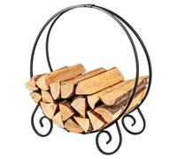 TANGZON Fireplace Log Rack, Heavy Duty Firewood Rack, Rust-resistant Wood Stacking Storage Holder Stand for Indoor Outdoor, Black (Round Shape, with Curved Legs)