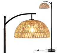 TANGZON Floor Lamp, Arc Standing Lamp with Paper Rope Shade, Foot Switch, E26 Socket & Anti-Skid Pad, Standard Modern Tall Reading Floor Light for Living Room Bedroom Office, Bulbs Not Included