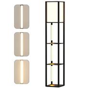 TANGZON Floor Lamp with Shelves, 3/4 Layers Wooden Dimmable Standing Light with 360° Rotatable LED Poles, Tall Reading Lamp for Bedroom Living Room Office Decoration (1 Shade, 3 Layers, 3 LED Poles)