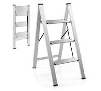 TANGZON Folding 2/3 Step Ladder, Aluminum Step Stool with Widen Anti-Slip Pedals, 150KG Portable Tread Stepladder for Household Office Garage Shop (65 x 44 x 89 cm, 3 Step without Handrail)