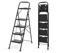 TANGZON Folding 4 Step Ladder, Portable Steel Step Stool with Widen Anti-Slip Pedals, Safety Lock & Handrail,Safety Ladder Tread Stepladder for Household Garage Shop
