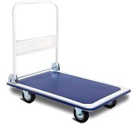 TANGZON Folding Push Cart Dolly, Rolling Flatbed Luggage Cart with 360° Swivel Wheels, Garage Warehouse Moving Platform Hand Push Truck(Blue, 60 x 90 x 88cm, 300KG Capacity)