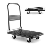 TANGZON Folding Push Cart Dolly, Rolling Flatbed Luggage Cart with 360° Swivel Wheels, Garage Warehouse Moving Platform Hand Push Truck(Black, 72 x 48 x 81cm, 200kg Capacity)