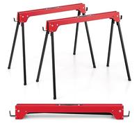 TANGZON Folding Saw Horses Twin Pack, 2PCS Heavy Duty Workbench Metal Trestle Stands with Anti-Slip Top & Handle, Portable Sawhorses Pair, Each Sawhorse Supports Up to 227KG (Red)
